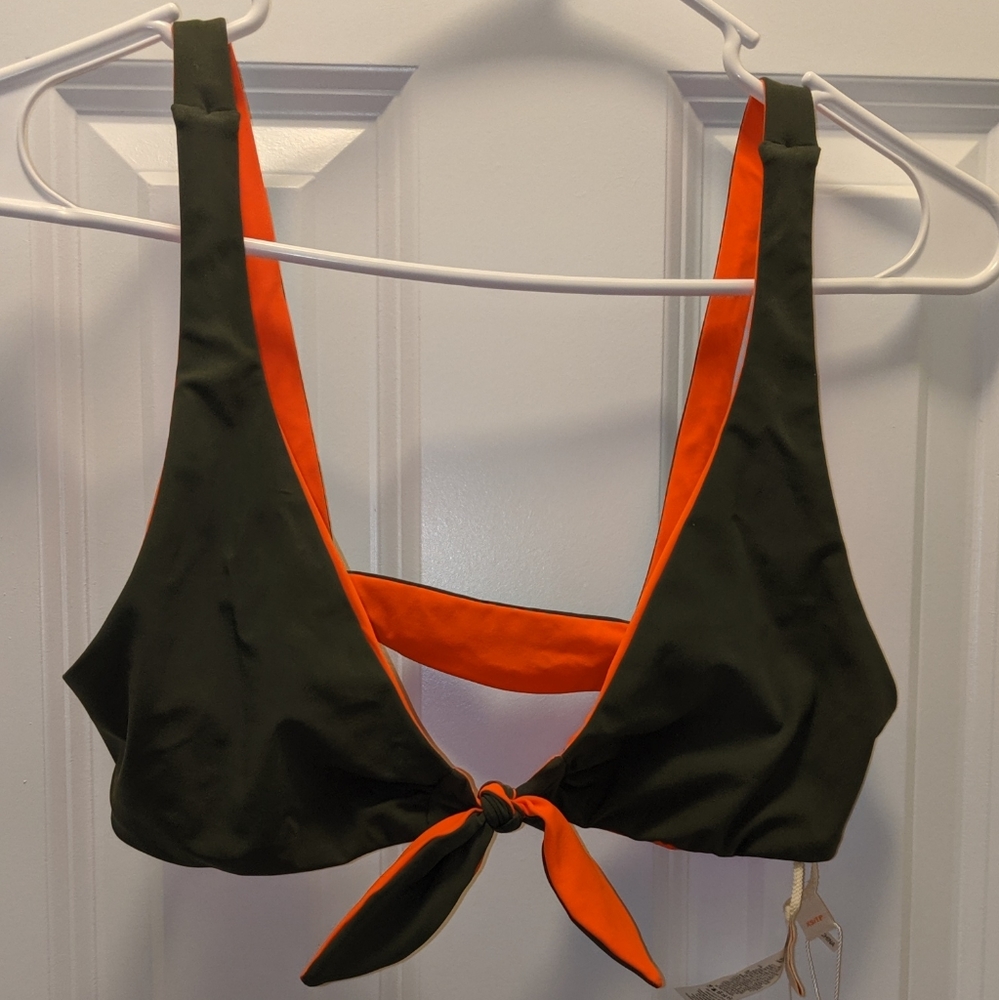 NWT Tory Burch reversible olive bikini top XS